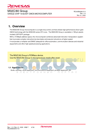 32C80 datasheet - SINGLE-CHIP 16/32-BIT CMOS MICROCOMPUTER