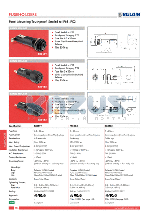 FX0419 datasheet - Panel Mounting Touchproof, Sealed to IP68, PC2