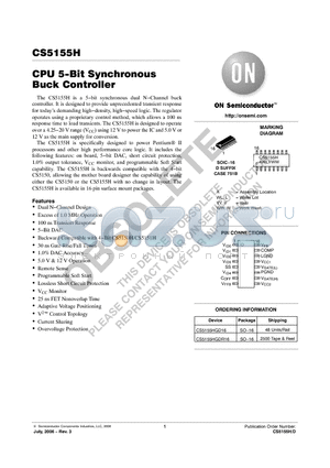 CS5155HGD16 datasheet - CPU 5−Bit Synchronous Buck Controller