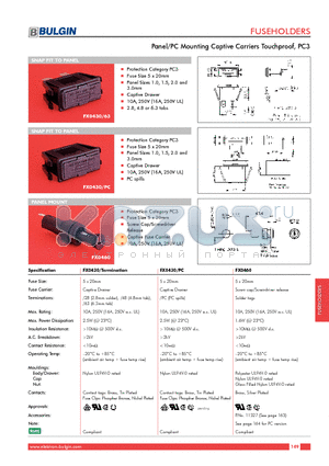 FX0460 datasheet - Panel/PC Mounting Captive Carriers Touchproof, PC3