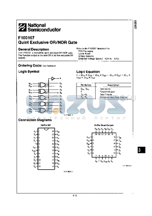 F100107 datasheet - QUINT EXCLUSIVE OR/NOR GATE