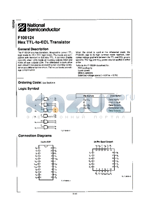 F100124 datasheet - Hex TTL-to-ECL Translator