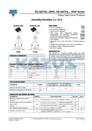 32CTQ025STRRPBF datasheet - Schottky Rectifier, 2 x 15 A