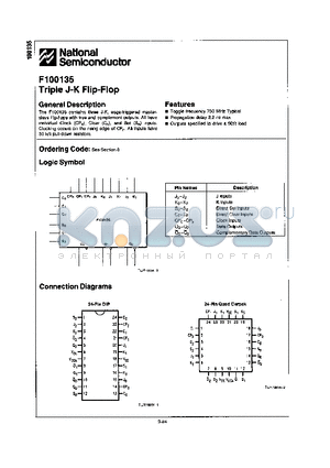 F100135 datasheet - TRIPLE J-K FLIP-FLOP