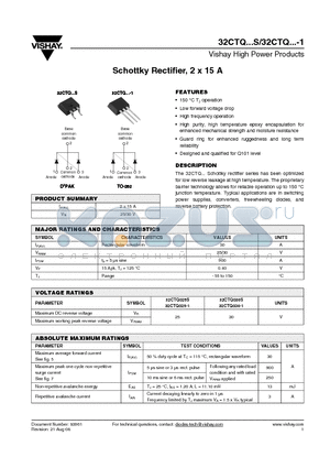 32CTQ030-1 datasheet - Schottky Rectifier, 2 x 15 A