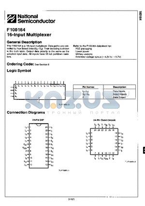F100164 datasheet - F100164 16-Input Multiplexer