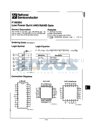 F100304 datasheet - LOW POWER QUINT AND / NAND GATE