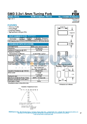 FX135_09 datasheet - SMD 3.2x1.5mm Tuning Fork