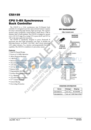 CS5159 datasheet - CPU 5−Bit Synchronous Buck Controller