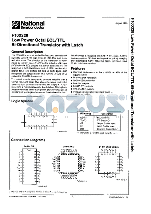 F100328 datasheet - Low Power Octal ECL/TTL Bi-Directional Translator with Latch