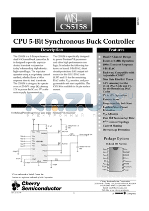 CS5158 datasheet - CPU 5-Bit Synchronous Buck Controller