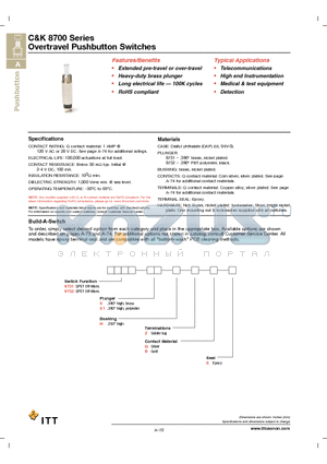 8731S1HZBE datasheet - Overtravel Pushbutton Switches