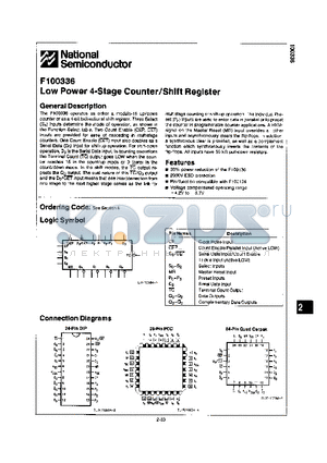 F100336 datasheet - LOW POWER 4-STAGE COUNTER/SHIFT REGISTER