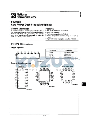 F100363 datasheet - LOW POWER DUAL 8-INPUT MULTIPLEXER