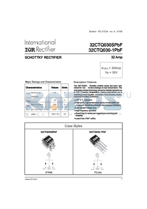 32CTQ030STRL datasheet - SCHOTTKY RECTIFIER