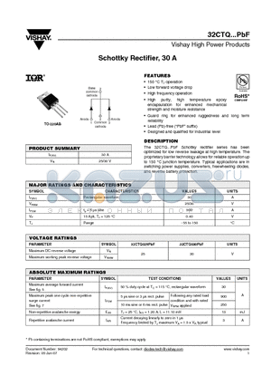 32CTQPBF datasheet - Schottky Rectifier, 30 A