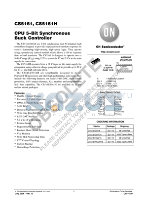 CS5161GD16 datasheet - CPU 5−Bit Synchronous Buck Controller