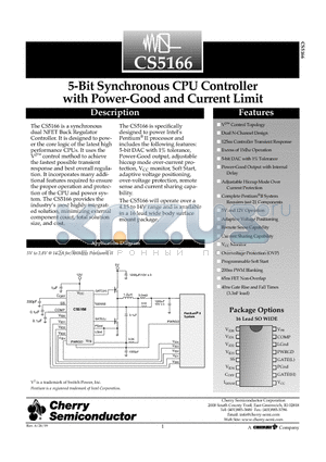 CS5166 datasheet - 5-Bit Synchronous CPU Controller with Power-Good and Current Limit