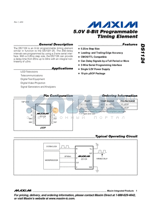 DS1124 datasheet - 5.0V 8-Bit Programmable Timing Element