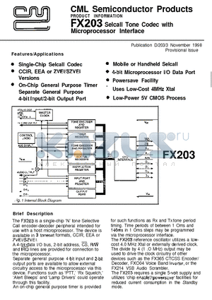 FX203 datasheet - Selcall Tone Codec with Microprocessor Interface