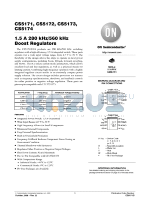 CS5171GD8G datasheet - 1.5 A 280 kHz/560 kHz Boost Regulators