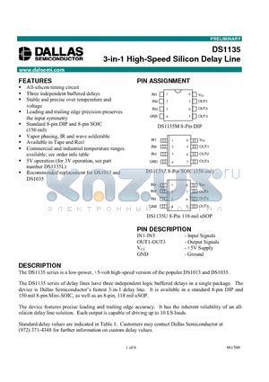 DS1135-10 datasheet - 3-in-1 High-Speed Silicon Delay Line