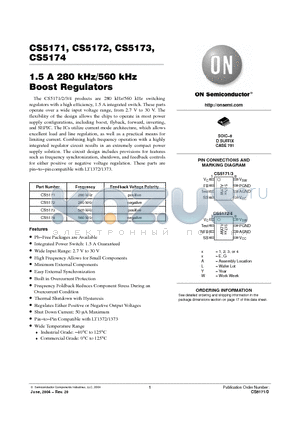 CS5172 datasheet - 1.5 A 280 kHz/560 kHz Boost Regulators