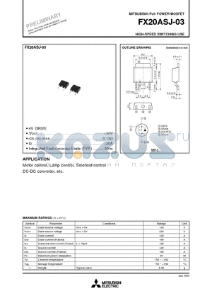 FX20ASJ-03 datasheet - Pch POWER MOSFET HIGH-SPEED SWITCHING USE