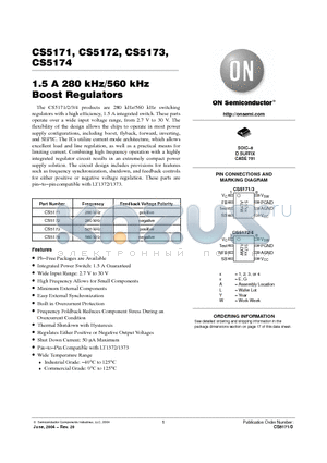 CS5174ED8 datasheet - 1.5 A 280 kHz/560 kHz Boost Regulators