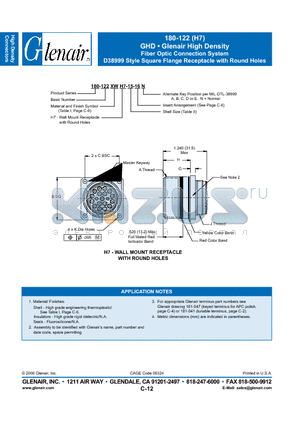 180-122XWH7-13-16A datasheet - Fiber Optic Connection System