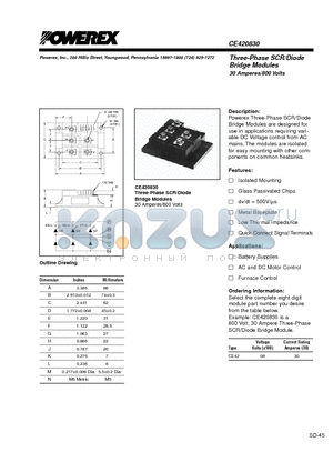 CE420830 datasheet - Three-Phase SCR/Diode Bridge Modules 30 Amperes/800 Volts