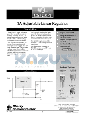 CS5201-1GDP3 datasheet - 1A Adjustable Linear Regulator