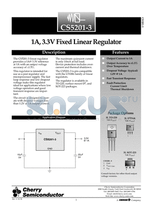 CS5201-3 datasheet - 1A, 3.3V Fixed Linear Regulator