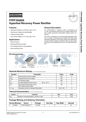 F10H60S datasheet - Hyperfast Recovery Power Rectifier