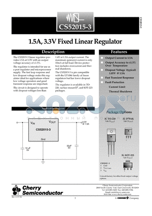 CS52015-3GT3 datasheet - 1.5A, 3.3V Fixed Linear Regulator