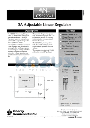 CS5203-1 datasheet - 3A Adjustable Linear Regulator