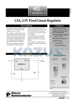 CS52015-3GSTR3 datasheet - 1.5A, 3.3V Fixed Linear Regulator