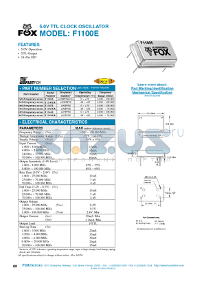 F1100E datasheet - 5.0V TTL CLOCK OSCILLATOR