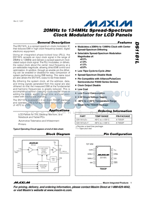 DS1181L datasheet - 20MHz to 134MHz Spread-Spectrum Clock Modulator for LCD Panels