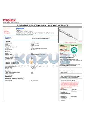 33000-1002 datasheet - MX150 Male Terminal, Tin (Sn) Plating, 16-20 AWG, Left Reel Payoff, ContactMaterial Thickness 0.30mm (.012