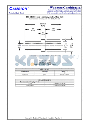 180-1460 datasheet - Solder terminal, eyelet, thru hole