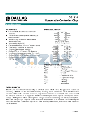 DS1210 datasheet - Nonvolatile Controller Chip