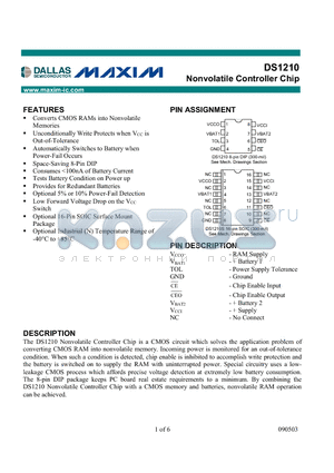 DS1210_03 datasheet - Nonvolatile Controller Chip