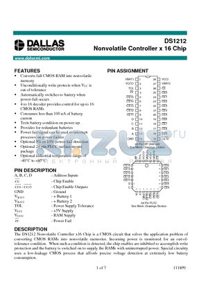 DS1212Q datasheet - Nonvolatile Controller x 16 Chip