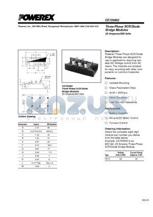 CE720802 datasheet - Three-Phase SCR/Diode Bridge Modules 20 Amperes/800 Volts
