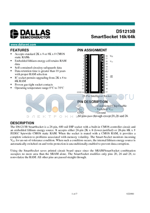 DS1213B datasheet - SmartSocket 16k/64k