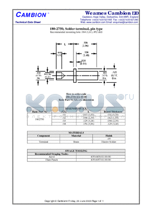 180-2750 datasheet - Solder terminal, pin type