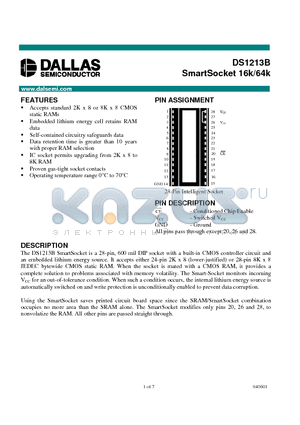 DS1213B datasheet - SmartSocket 16k/64k