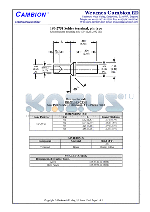 180-2751 datasheet - Solder terminal, pin type