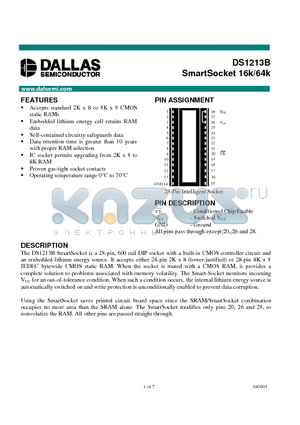 DS1213B_01 datasheet - SmartSocket 16k/64k